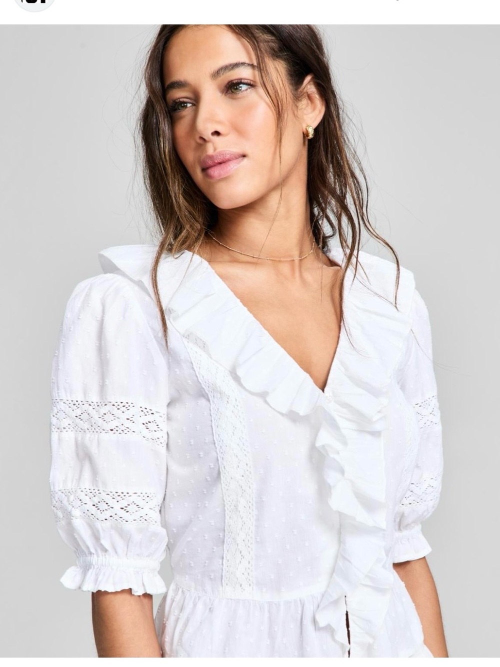 White Ruffled V-Neck Women’s Top size L NWT